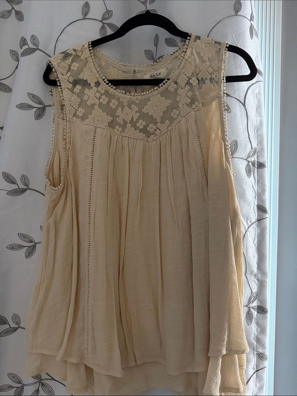 Style & Co. Cream Lace Yoke Sleeveless Boho Camisole